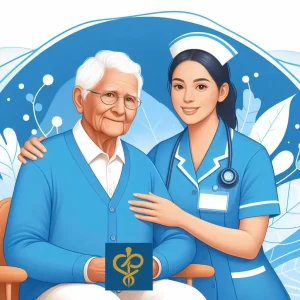 elderly person in home with caregiver Broward fl, Infinite Caregiving Home Health Services - illustration .